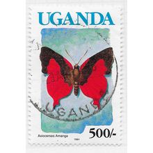 UGANDA 1991 BUTTERFLIES BUSH SCARLET BLUE COUNTRY 500/- IMPRINT DATE 1991 USED