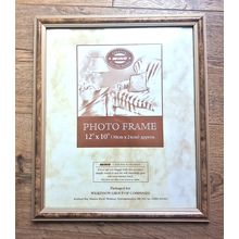 Vintage Photo Picture Frame Walnut Wood Effect With Gold Tone Inlay 12" x 10"