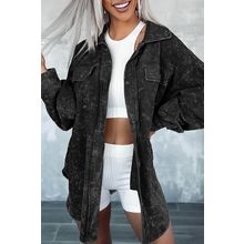 Black Vintage Distressed Mineral Wash Oversized Shacket