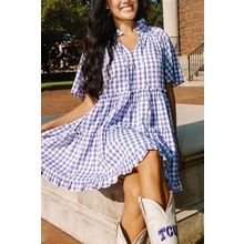 Lavendula Plaid Ruffle Wide Short Sleeve Babydoll Mini Dress