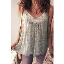 Apricot Boho Floral Spaghetti Straps Tank Top