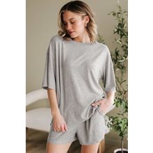 Gray Solid Color Loose Tee 2 Piece Shorts Set