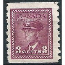 Canada 1942 SG391 3c Carmine-Lake IMPERF x Perf 8 Very Fine Used ....