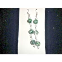 Sensational Green Tree agate & white glass long dangle earrings