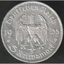 1935 D Germany 5 Reichsmark Silver Coin Church