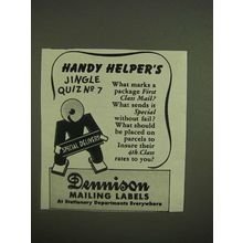 1945 Dennison Mailing Labels Ad - Handy helper's jingle quiz no 7