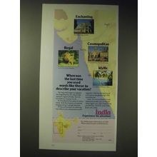 1989 India Tourism Ad - Enchanting Cosmopolitan Regal Idyllic