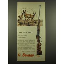1959 Savage Model 99 Rifle Ad - Take your pick! Your Savage 99 will drop him!