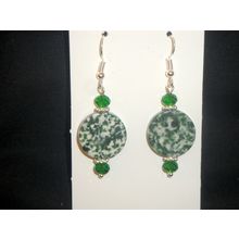 Beautiful round green tree agate earrings with green crystal accent