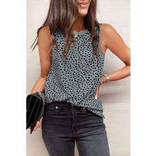 Gray Leopard Print Round Neck Tank Top
