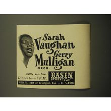 1960 Basin Street East Club Ad - Sarah Vaughan Gerry Mulligan