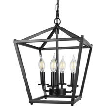 Unicozin Black Lantern Pendant Light, 4 Lights Farmhouse Chandelier Fixture with