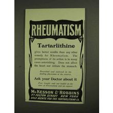 1903 McKesson & Robbins Tartarlithine Ad - Rheumatism