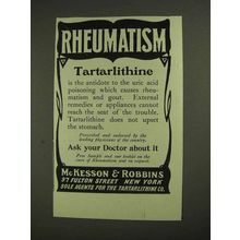 1903 McKesson & Robbins Tartarlithine Ad - antidote to uric acid
