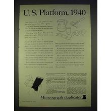 1940 Mimeograph Duplicator Ad - U.S. Platform, 1940
