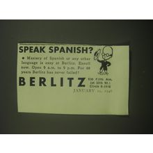 1946 Berlitz School of Languages Ad - Speak Spanish?