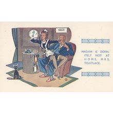 French Maid Called Mrs Tight Lace Suspenders Old Comic Postcard