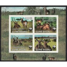 Guinea-Bissau WWF Defassa Waterbuck 4 Imperf stamps in Block of 4 2008 MNH