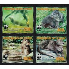 Ivory Coast WWF Speckle-throated Otter 4v 1st print ERROR 2005 MNH