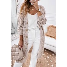 Khaki Hollow-out Openwork Knit Cardigan