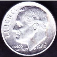 1960 USA 10 Cents Silver Coin Roosevelt