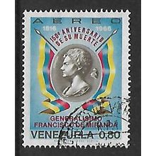 VENEZUELA 1968 AIR 80c BUST & GEN FRANCISCO DE MIRANDA & FLAGS SG2026 FINE USED