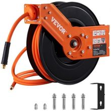 Retractable Air Hose Reel, 3/8 IN x 50 FT Hybrid Air Hose Max 300PSI, Air Co...