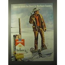 1971 Marlboro Cigarettes Ad - Marlboro Man, Cowboy on Snowshoes