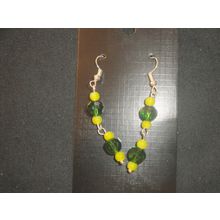 Vibrant emerald green & yellow crystal glass dangle earrings