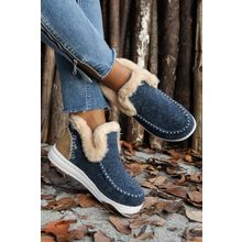 Blue Suede Stitching Patchwork Plush Lined Anklet Boots