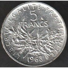 1963 France 5 Francs Silver Coin