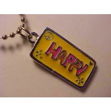 Happy Pendant Word Pendant Necklace License Plate Style on Ball Bead Chain 18"