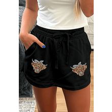 Black Sequin Heifer Patched French Terry Drawstring Skort