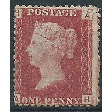 1858 SG43 1d Red Plate 117 Poor Corner Check Letters "AH" Mounted Mint.