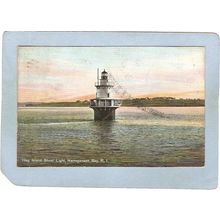Rhode Island Narragansett Bay Lighthouse Postcard Hog Island Shoal Light~904