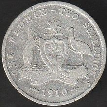 1910 Australia 1 Florin (2 Shillings) Silver Coin