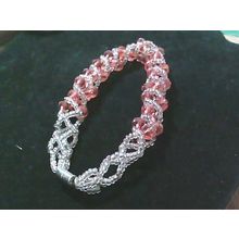 Shiny White Red Crystal Weave Tube Magnetic Bracelet
