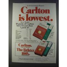 1980 Carlton Cigarettes Ad - Carlton Is Lowest