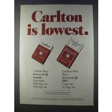 1980 Carlton Cigarettes Ad - Is Lowest