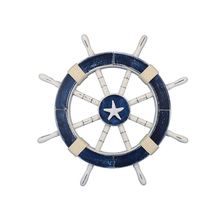 Rustic Dark Blue Decorative Ship Wheel with Starfish 18""