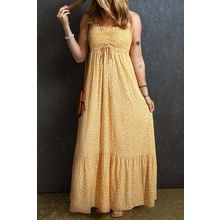 Yellow Frilly Smocked High Waist Floral Maxi Dress