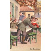 German Soldiers Force Onto Woman at Cafe WW1 Military War Postcard