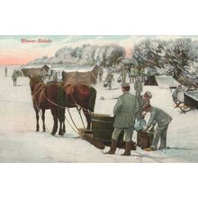 German Soldiers WW1 Horse Camp Life Snow Christmas War Postcard