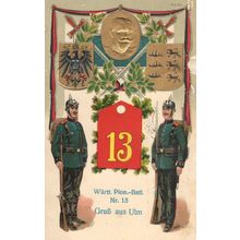 German Metallic Gold Army Military Shield 13 Greetings WW1 Old Postcard