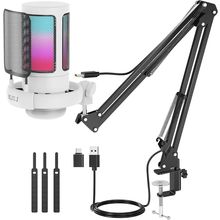 NJSJ USB Gaming Microphone for PC, Condenser Mic with Boom Arm for PS4/ PS5/ Mac