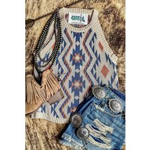 White Aztec Geometric Print Knitted Tank Top