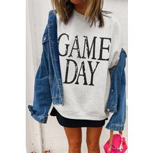 Black Vintage Washed GAME DAY Graphic Baggy Sweatshirt
