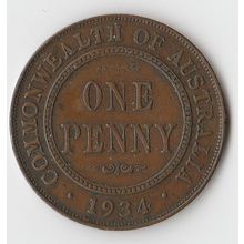 AUSTRALIA COIN - ONE PENNY 1934/ELIZABETH II/VF