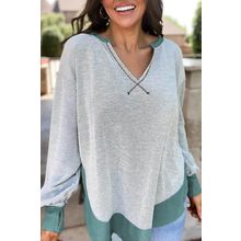 Laurel Green Exposed Seam Contrast Edge Notched Neck Sweatshirt