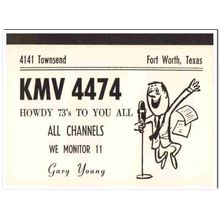 kmv-4474 gary young ft worth texas 1960s cb qsl card vintage postcard